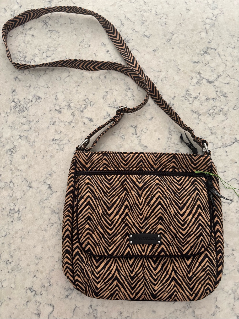 New Tags Vera Bradley Double Zip Mailbag Zebra Print Crossbody Purse Bag